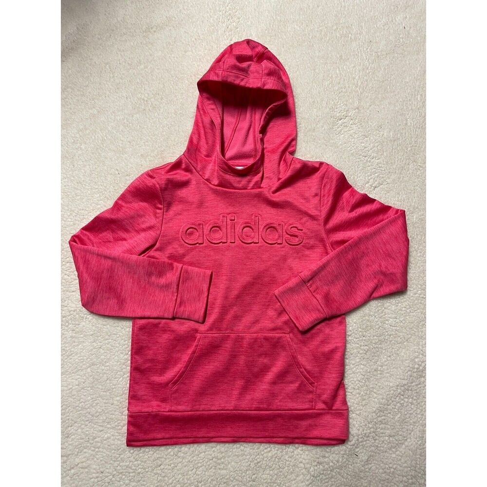 Adidas Youth Girl's Size Large 14 Hoodie 3D Lettering Logo Pinkish Pullover LS - Picture 2 of 9